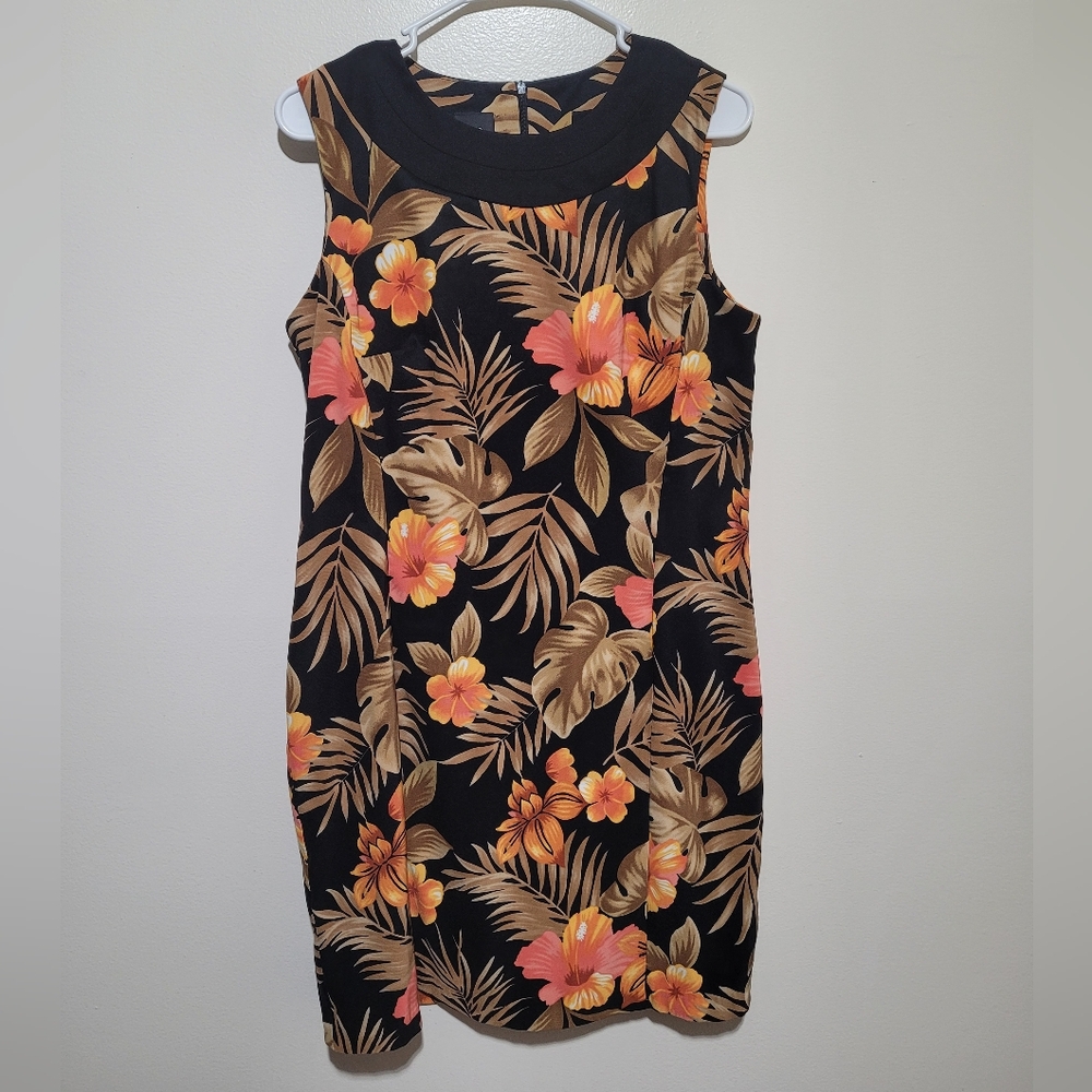 AB Studio Tropical Floral Mini Dress - Black and Orange
